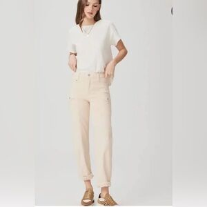 Paige Alexis High Rise Tapered Cargo Jeans in Blonde Sand Size 29